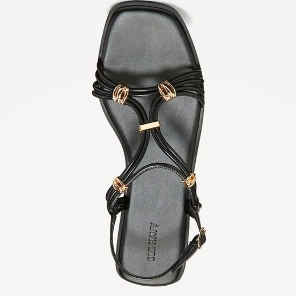 Old Navy Black Strappy Sandals with Gold Accents